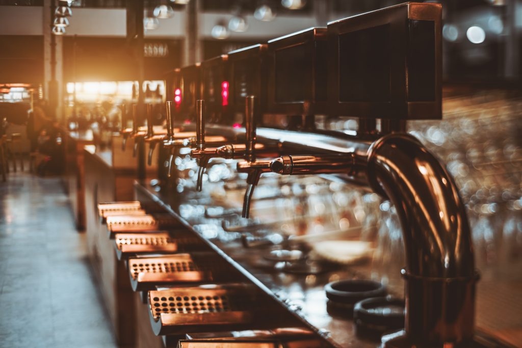 Beer taps at the brewery